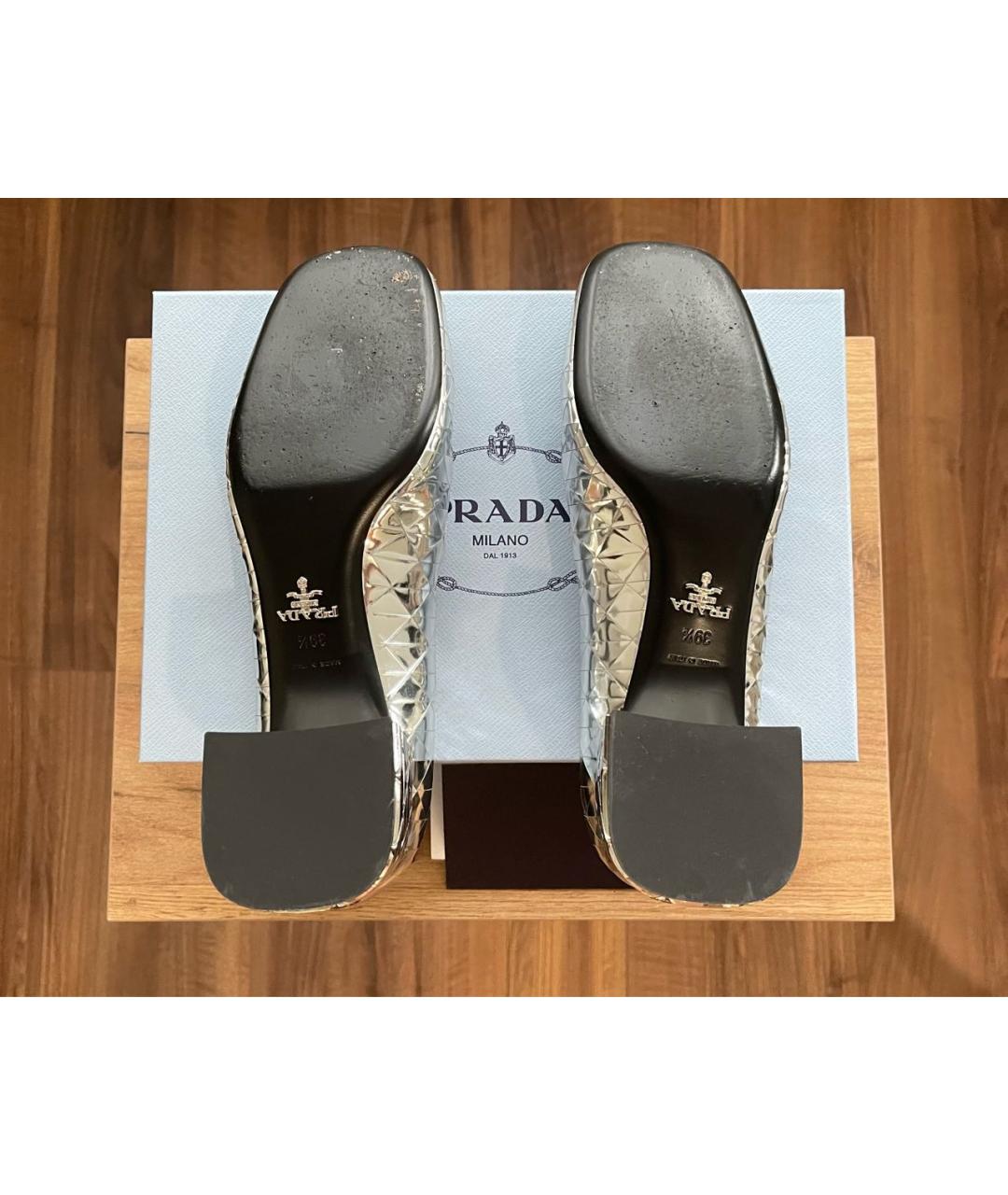 PRADA Серебряные кожаные туфли, фото 5