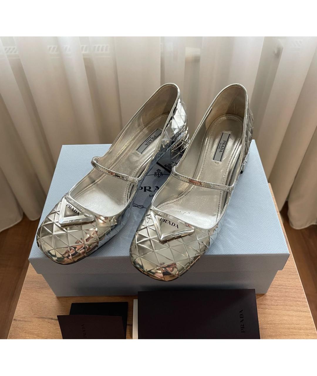 PRADA Серебряные кожаные туфли, фото 3