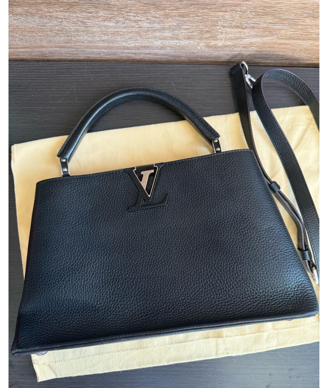 LOUIS VUITTON Черная кожаная сумка с короткими ручками, фото 6