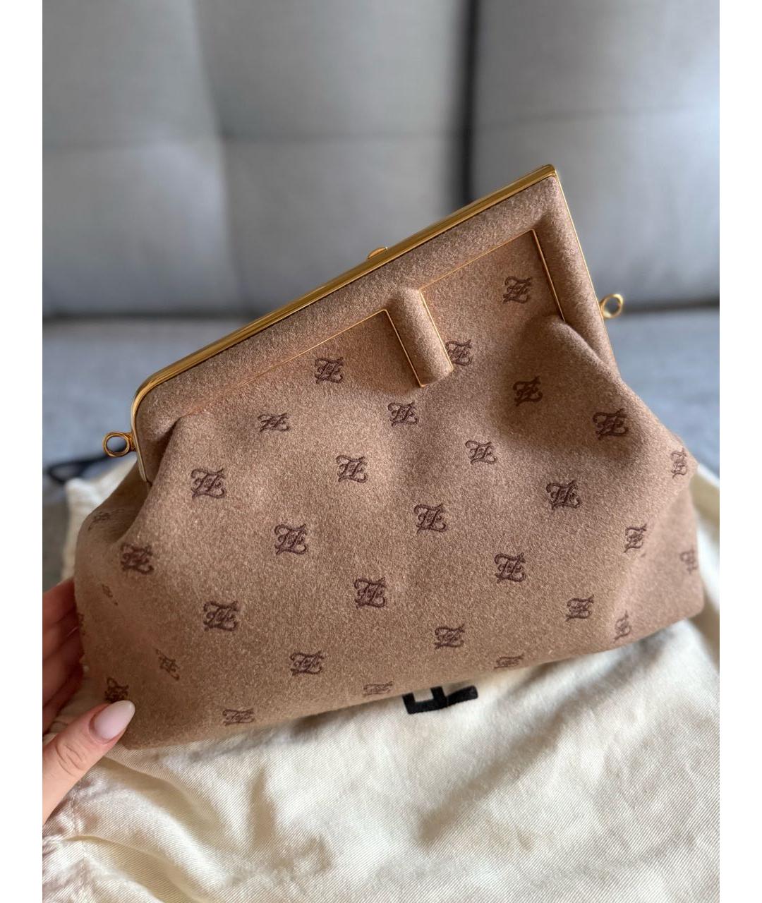 FENDI Коричневая шерстяная сумка через плечо, фото 2