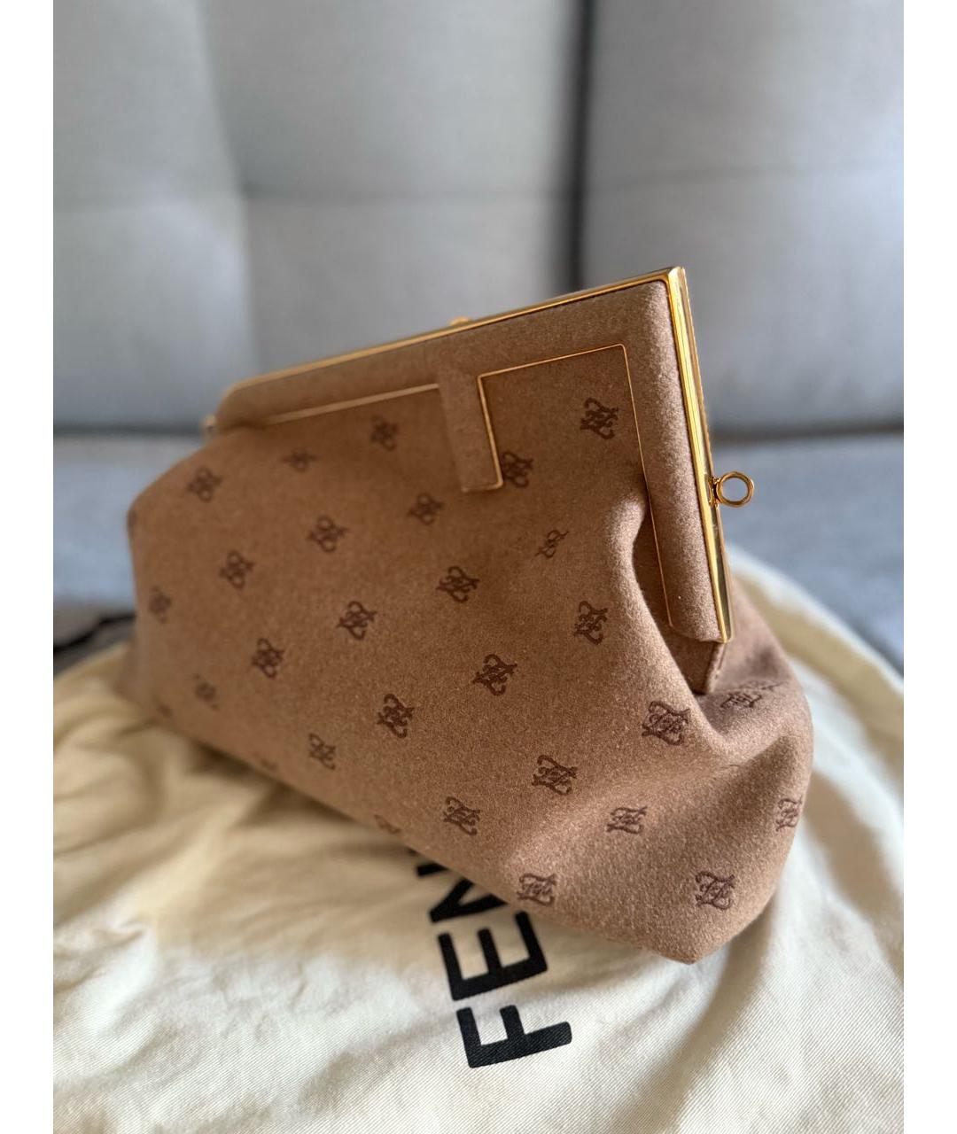 FENDI Коричневая шерстяная сумка через плечо, фото 3