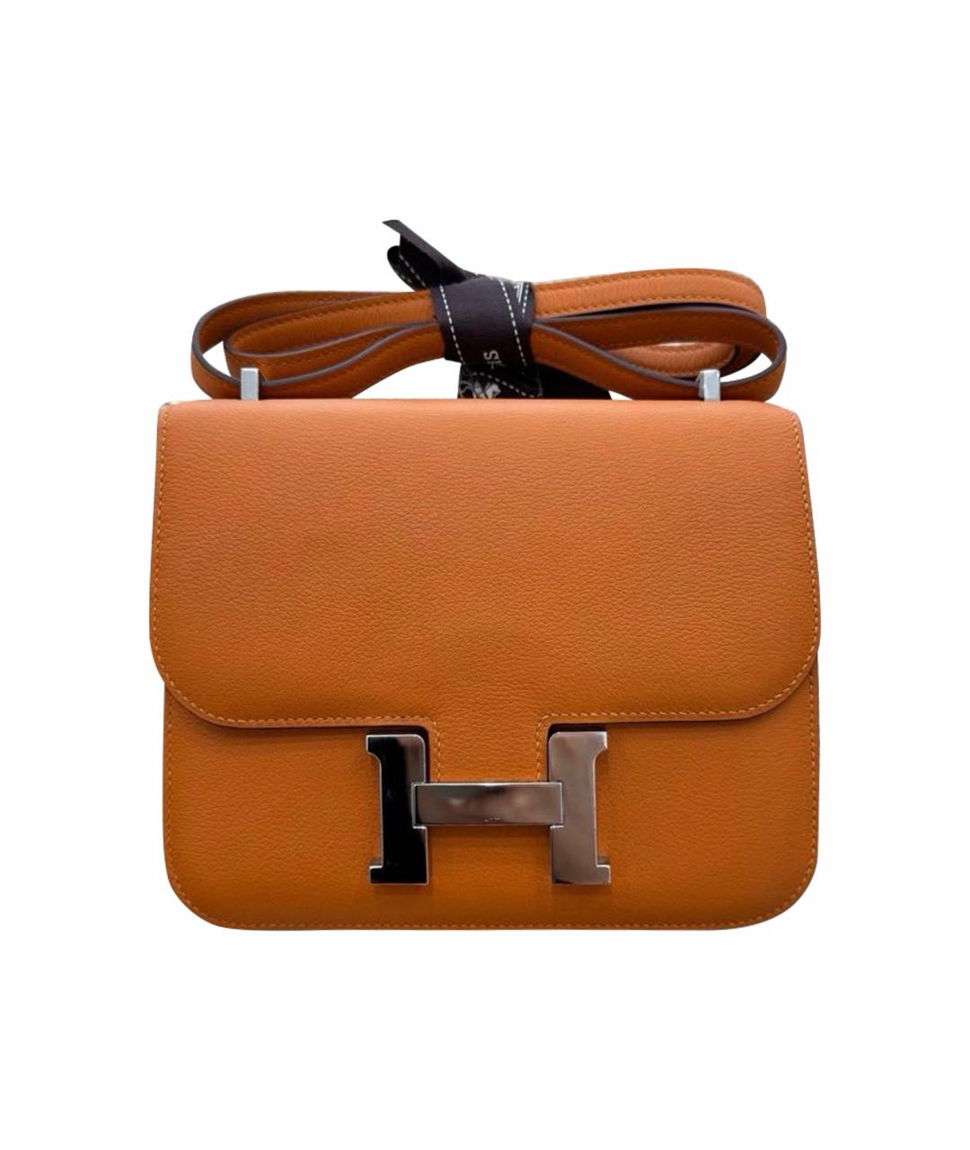 HERMES Оранжевая кожаная сумка через плечо, фото 1