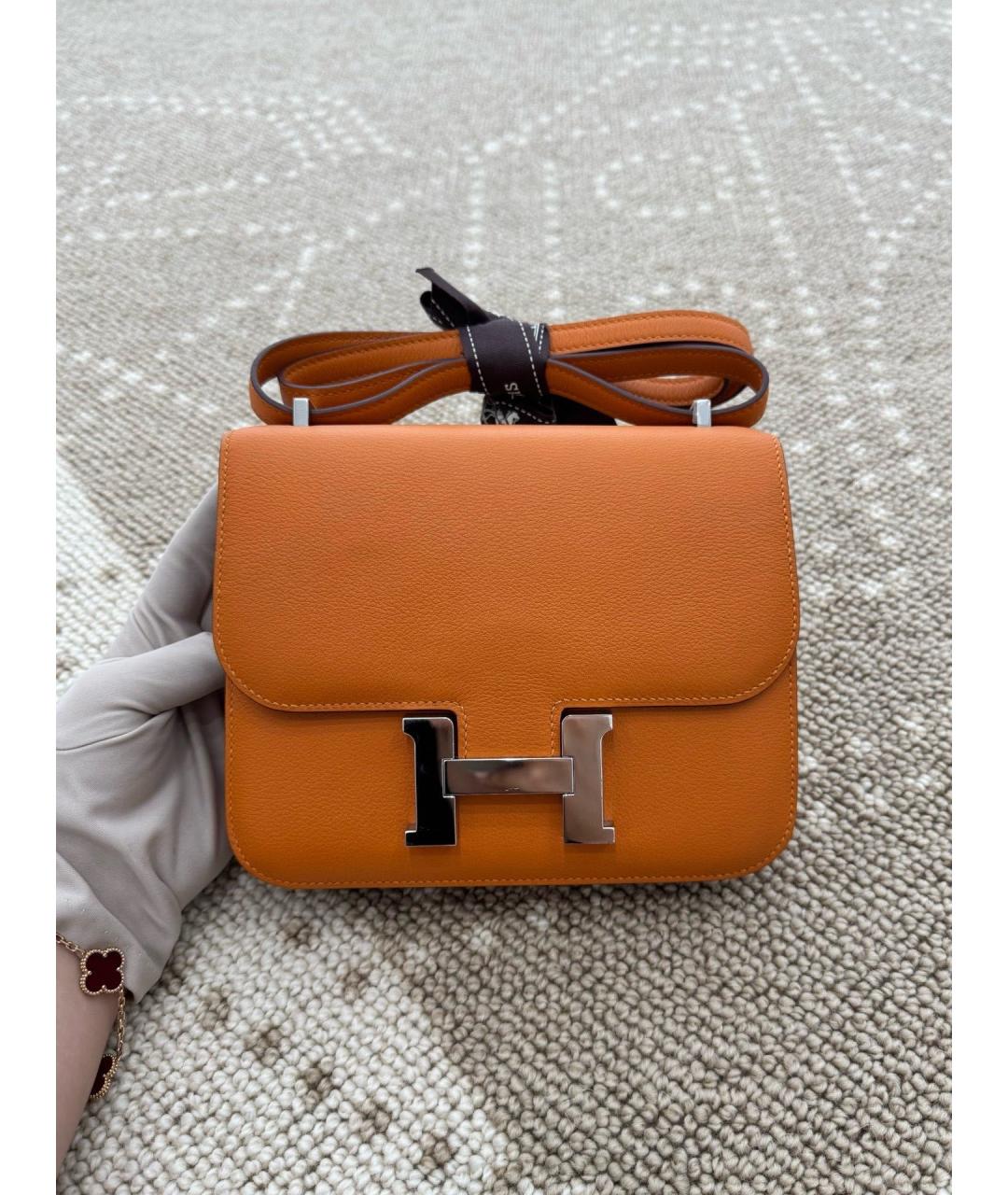 HERMES Оранжевая кожаная сумка через плечо, фото 9
