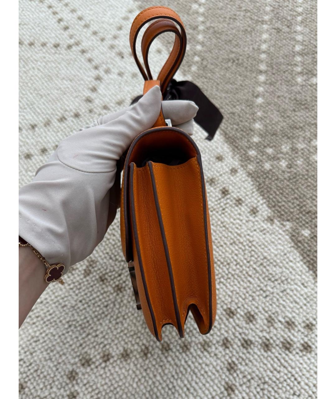 HERMES Оранжевая кожаная сумка через плечо, фото 4
