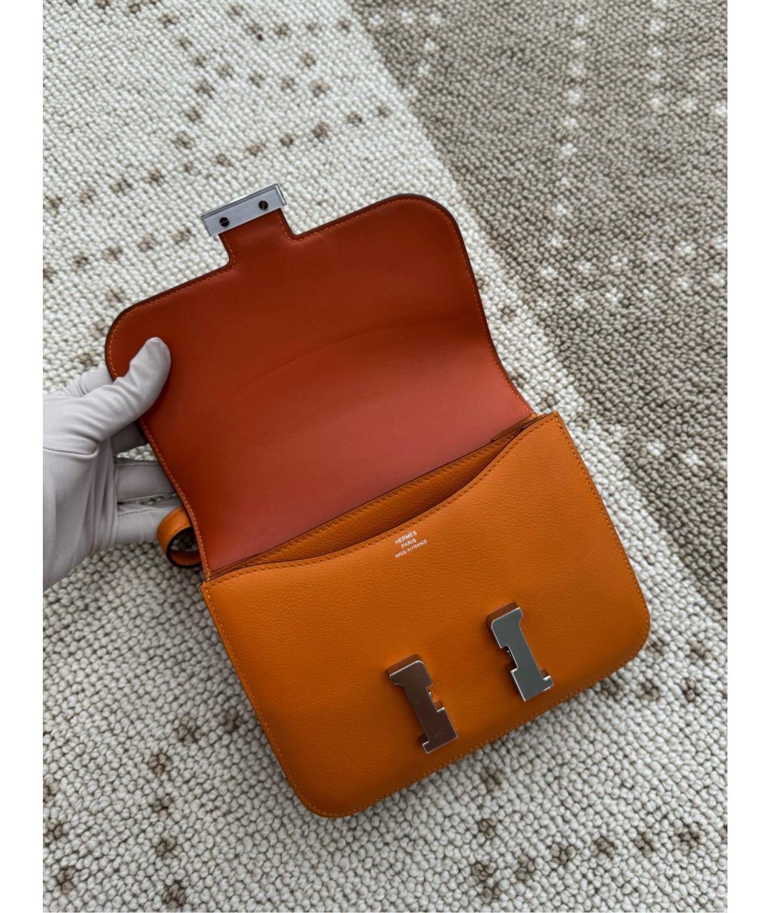 HERMES Оранжевая кожаная сумка через плечо, фото 8