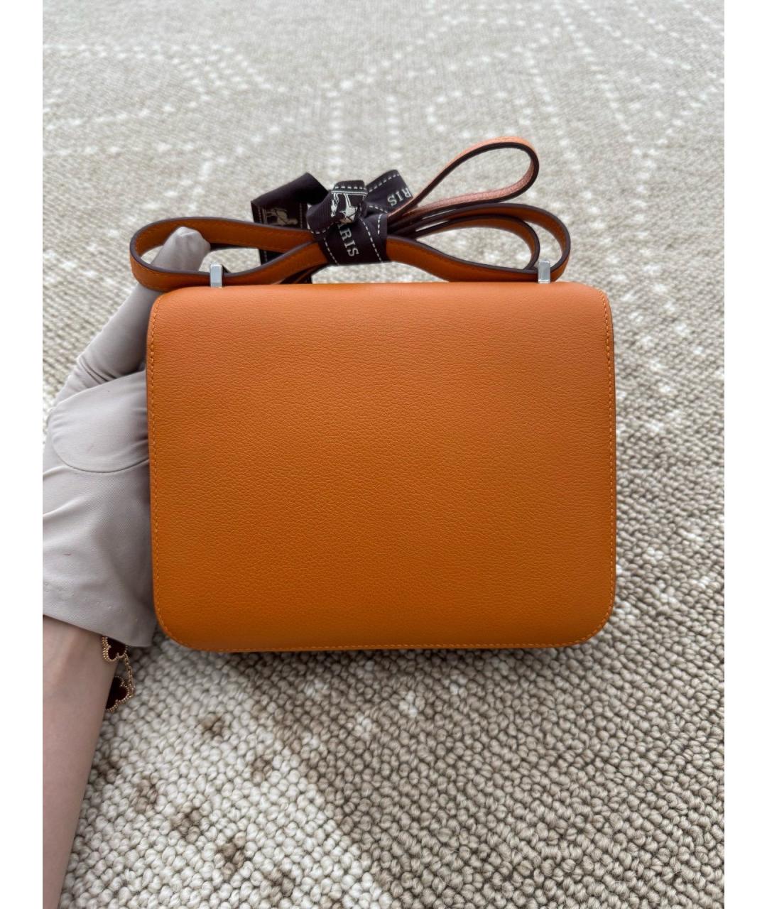 HERMES Оранжевая кожаная сумка через плечо, фото 2