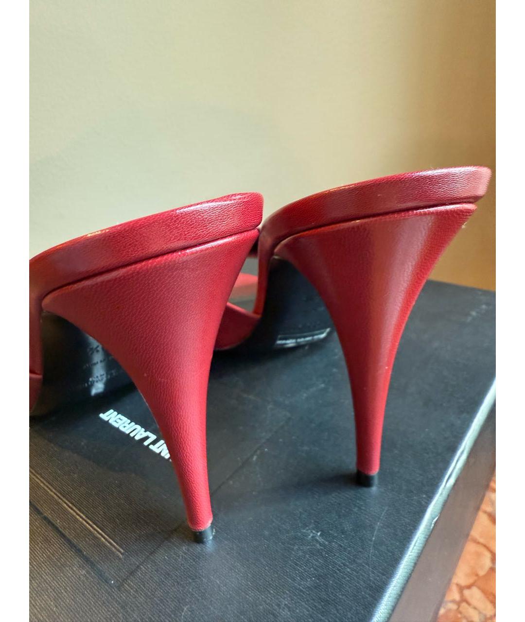 SAINT LAURENT Бордовые кожаные мюли, фото 5