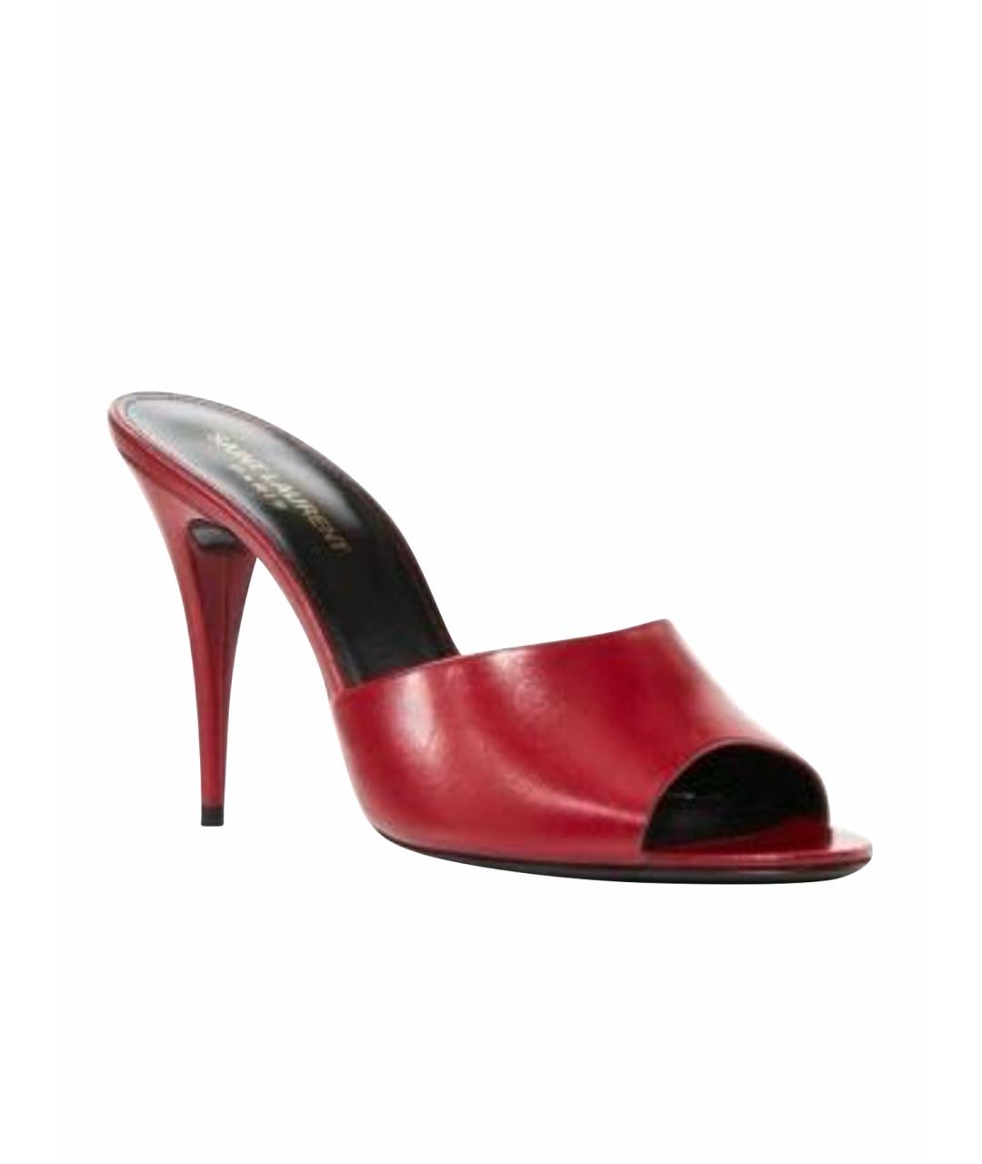 SAINT LAURENT Бордовые кожаные мюли, фото 1