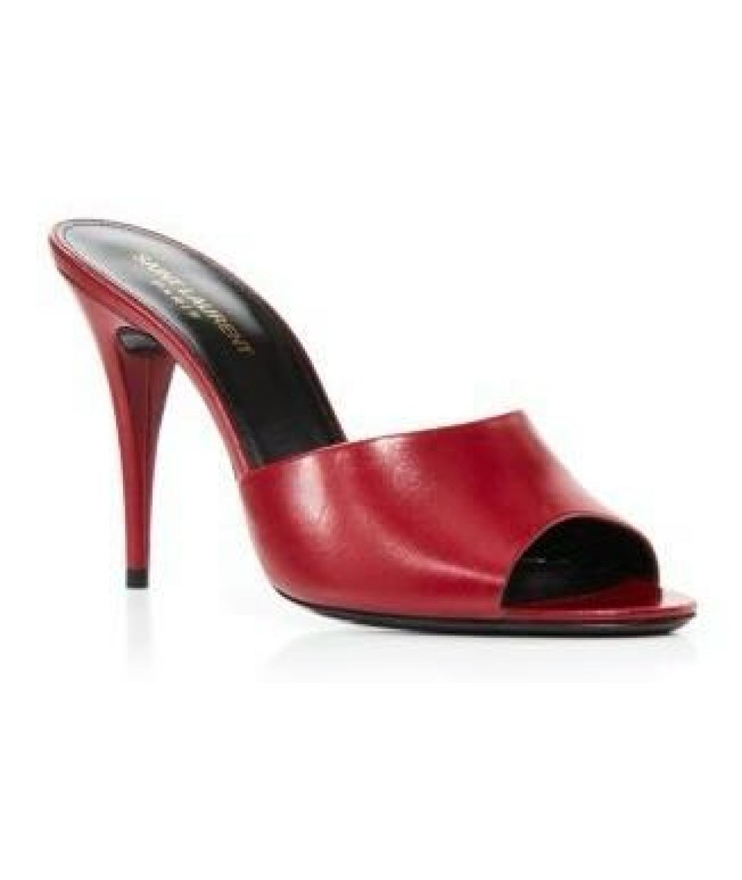 SAINT LAURENT Бордовые кожаные мюли, фото 8
