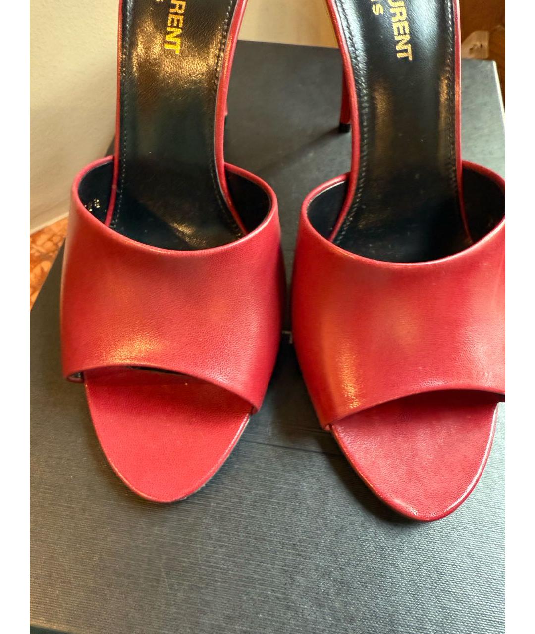 SAINT LAURENT Бордовые кожаные мюли, фото 4