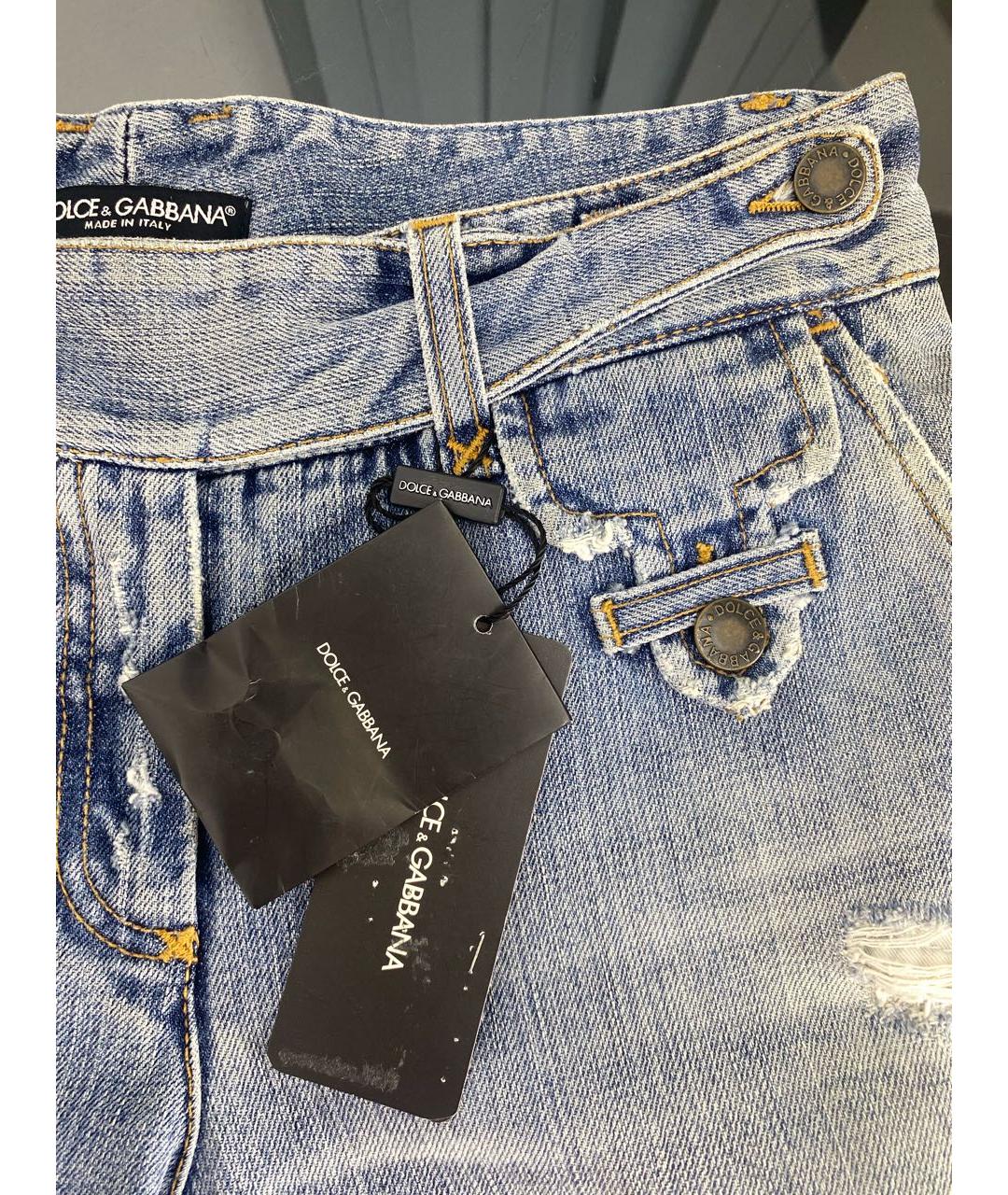 DOLCE&GABBANA Голубые хлопковые прямые джинсы, фото 8