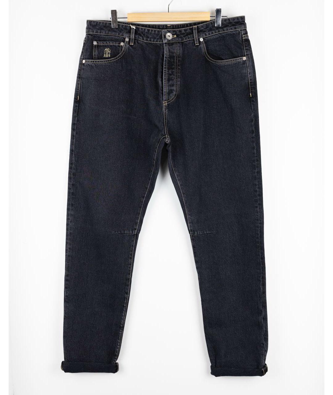 BRUNELLO CUCINELLI Антрацитовые хлопковые джинсы скинни, фото 5