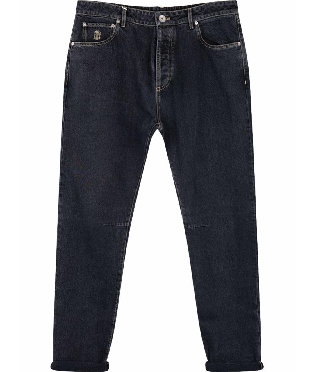 BRUNELLO CUCINELLI Антрацитовые хлопковые джинсы скинни, фото 1