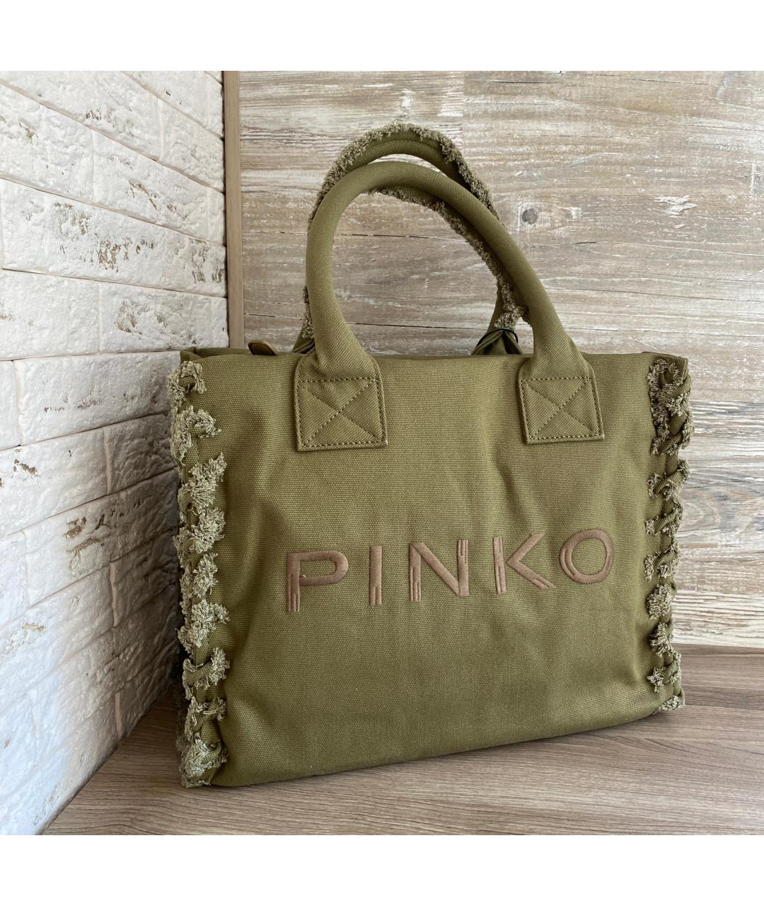 PINKO Зеленая тканевая сумка тоут, фото 2