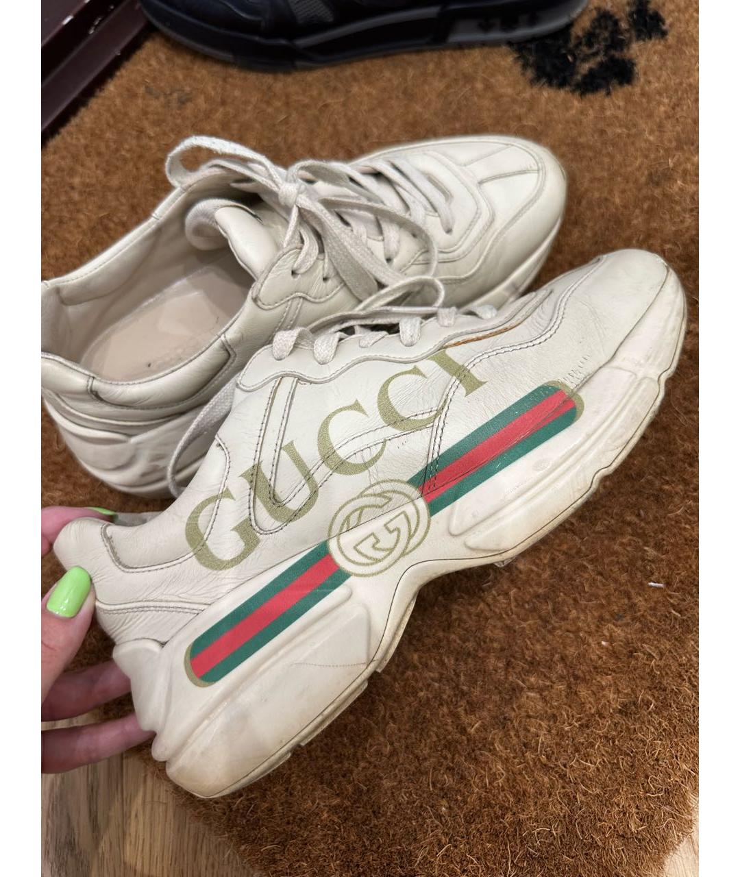 GUCCI Бежевые кожаные кроссовки, фото 8