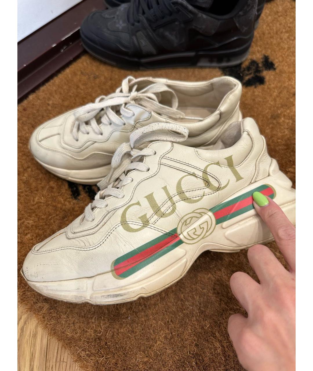 GUCCI Бежевые кожаные кроссовки, фото 6
