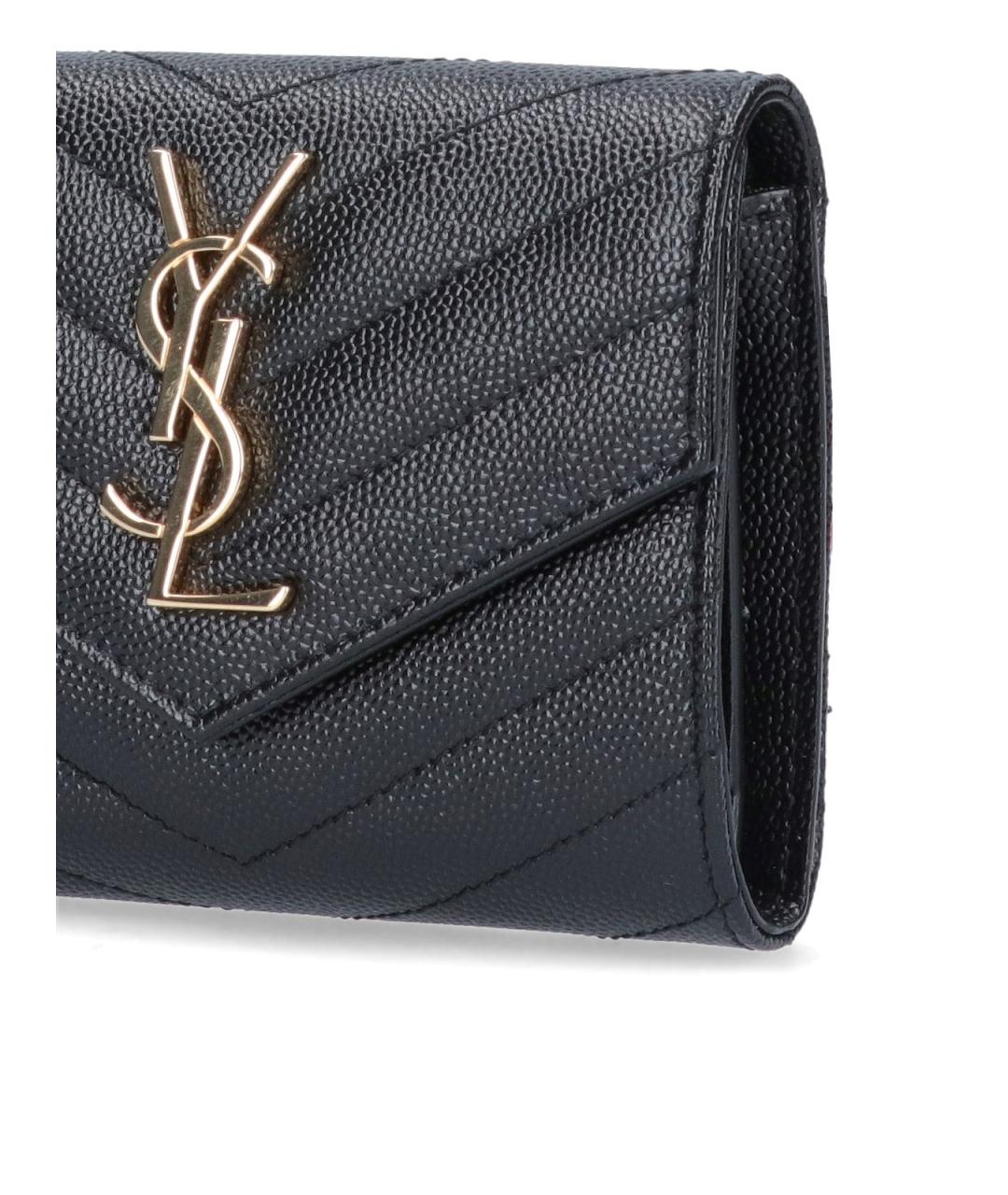 SAINT LAURENT Черный кожаный кошелек, фото 3