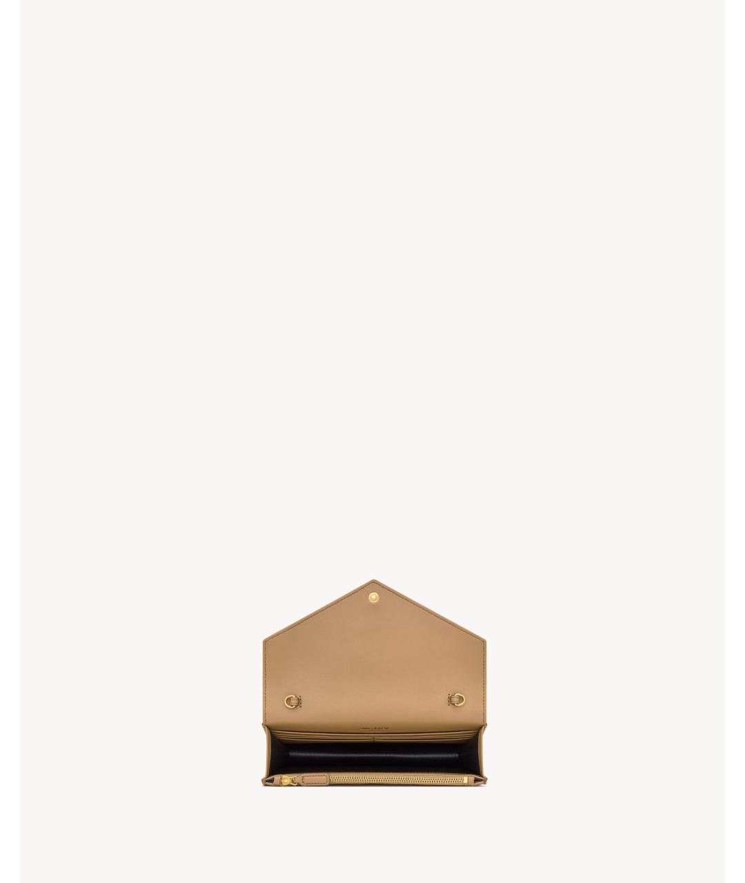 SAINT LAURENT Бежевый кожаный кошелек, фото 4