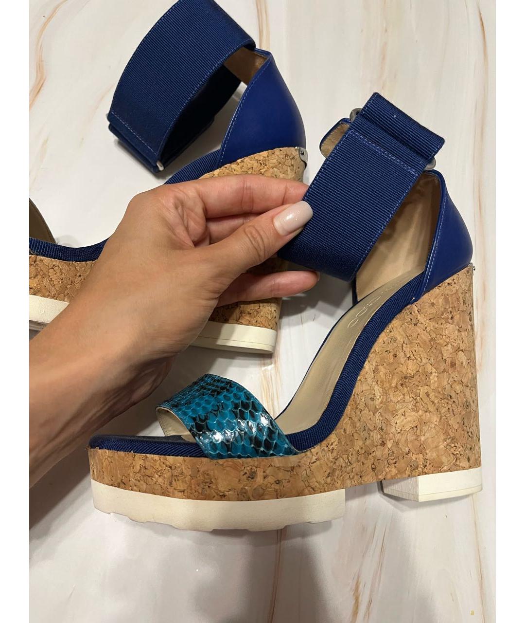 JIMMY CHOO Синие кожаные босоножки, фото 5
