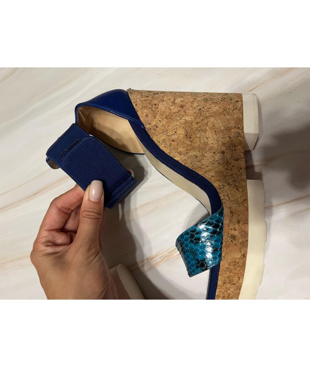 JIMMY CHOO Синие кожаные босоножки, фото 8