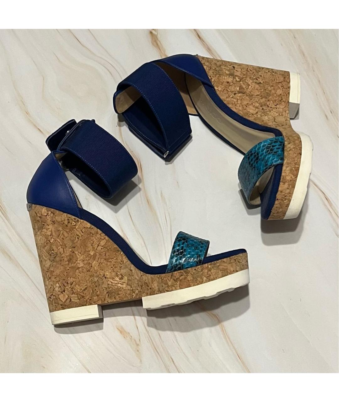 JIMMY CHOO Синие кожаные босоножки, фото 9