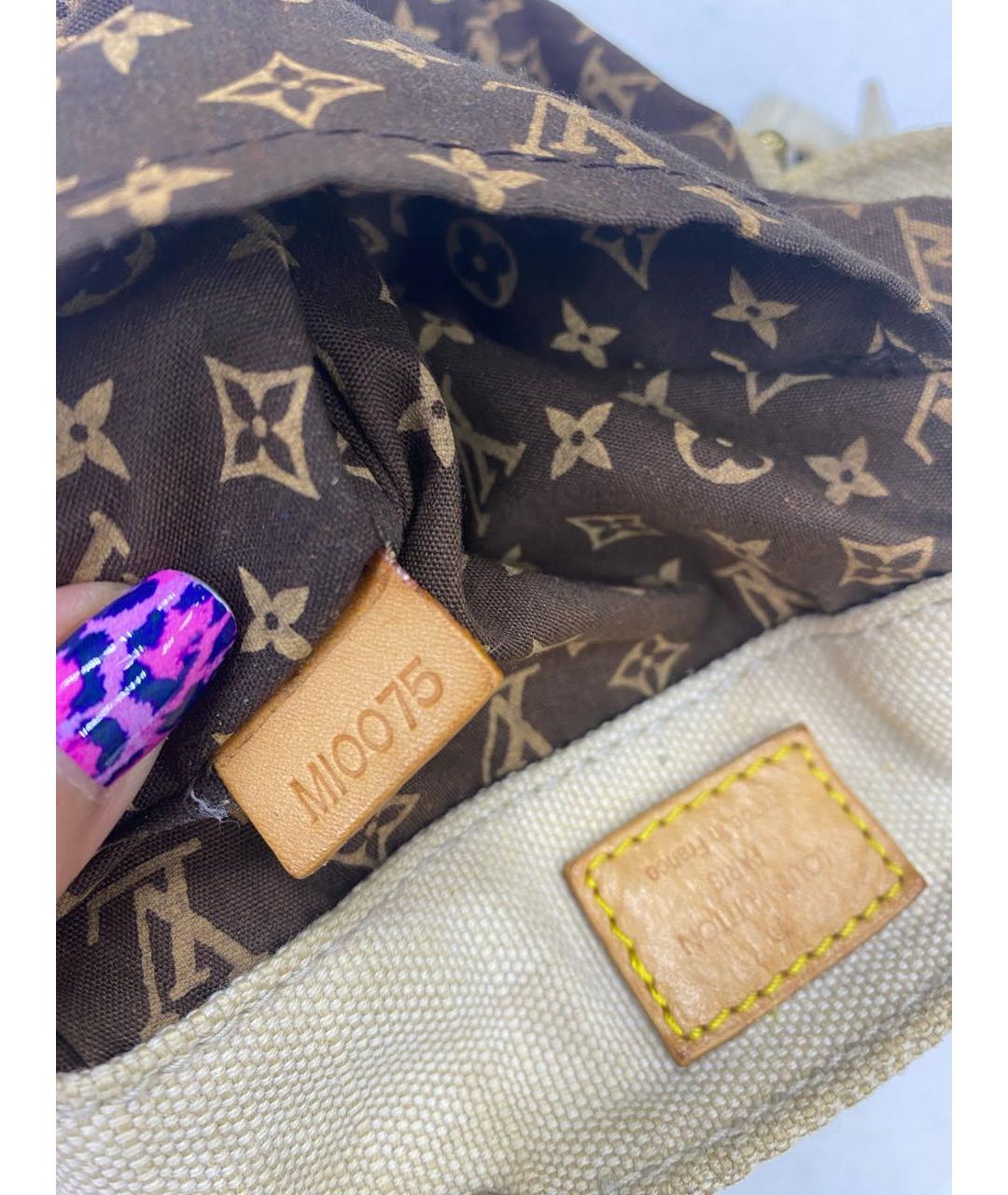 LOUIS VUITTON Бежевая тканевая пляжная сумка, фото 7