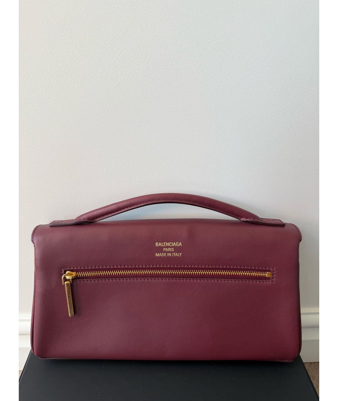 BALENCIAGA Бордовая кожаная сумка с короткими ручками, фото 3