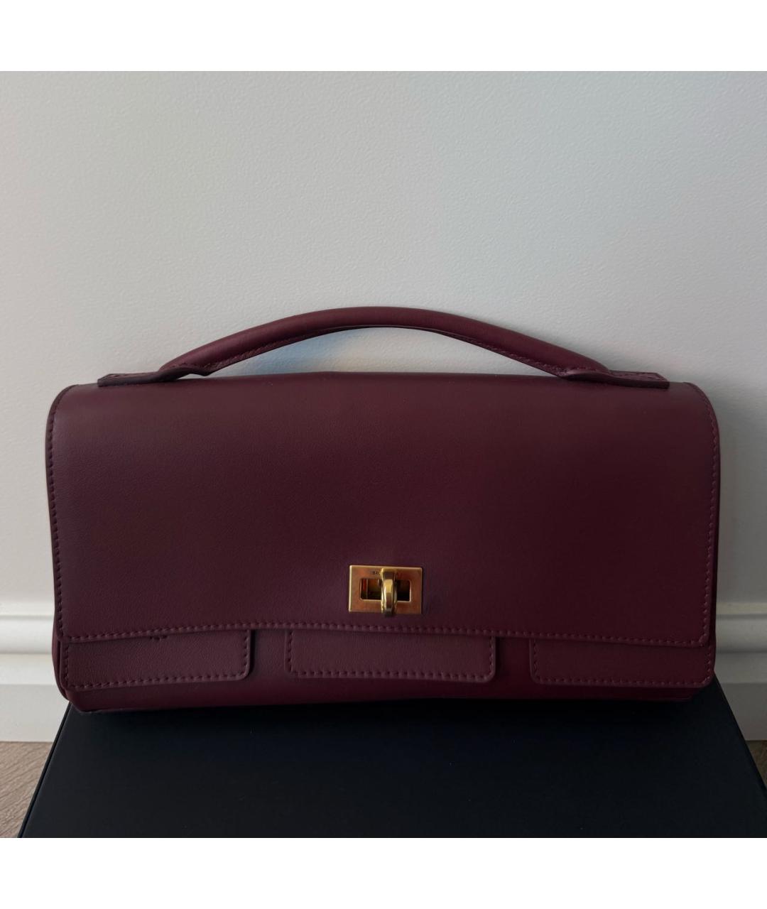 BALENCIAGA Бордовая кожаная сумка с короткими ручками, фото 2