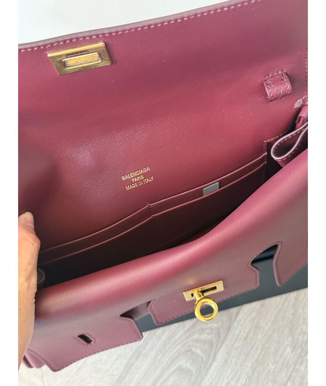 BALENCIAGA Бордовая кожаная сумка с короткими ручками, фото 7