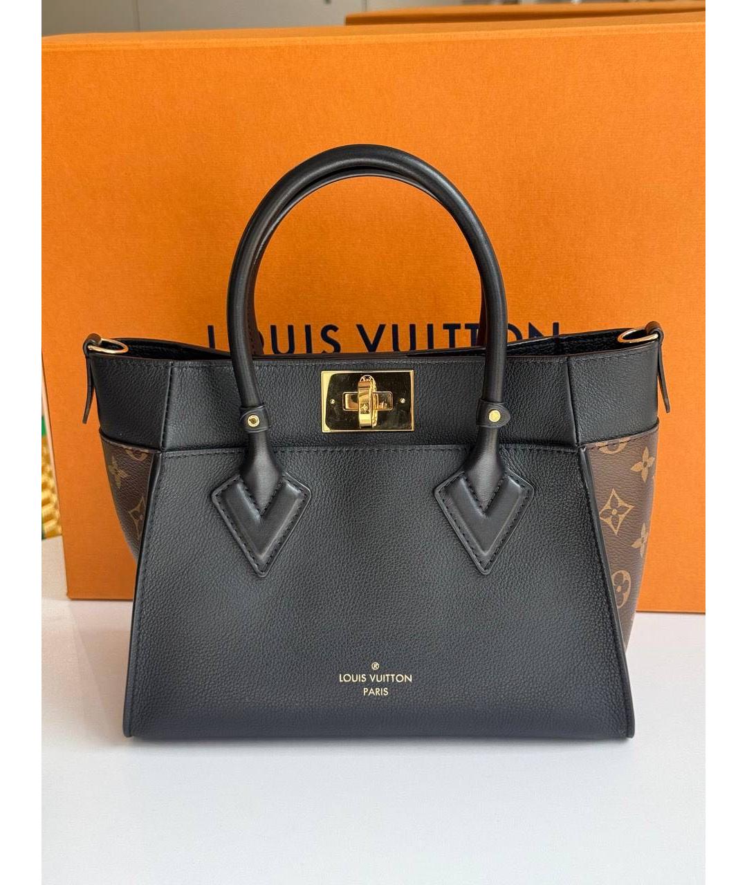 LOUIS VUITTON Черная кожаная сумка тоут, фото 4