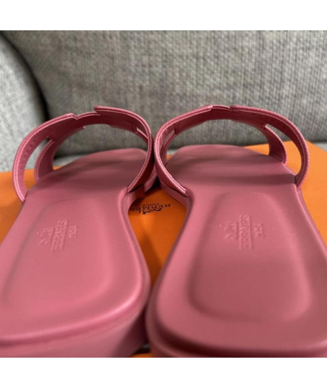 HERMES Розовые кожаные сандалии, фото 6