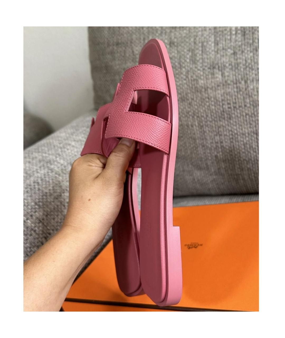 HERMES Розовые кожаные сандалии, фото 7