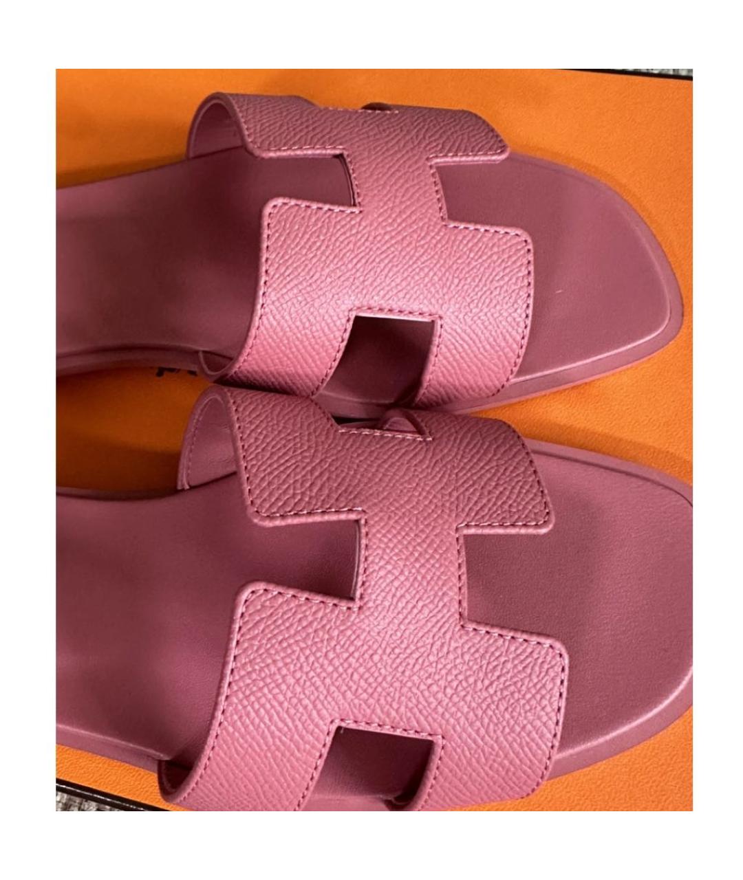 HERMES Розовые кожаные сандалии, фото 8