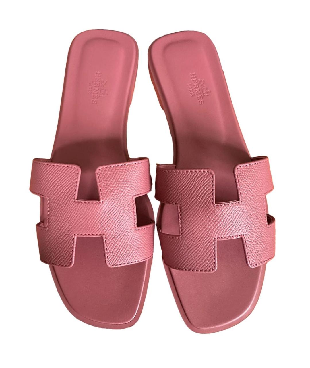 HERMES Розовые кожаные сандалии, фото 2
