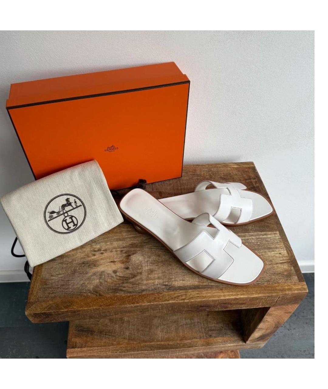 HERMES Белые кожаные сандалии, фото 5