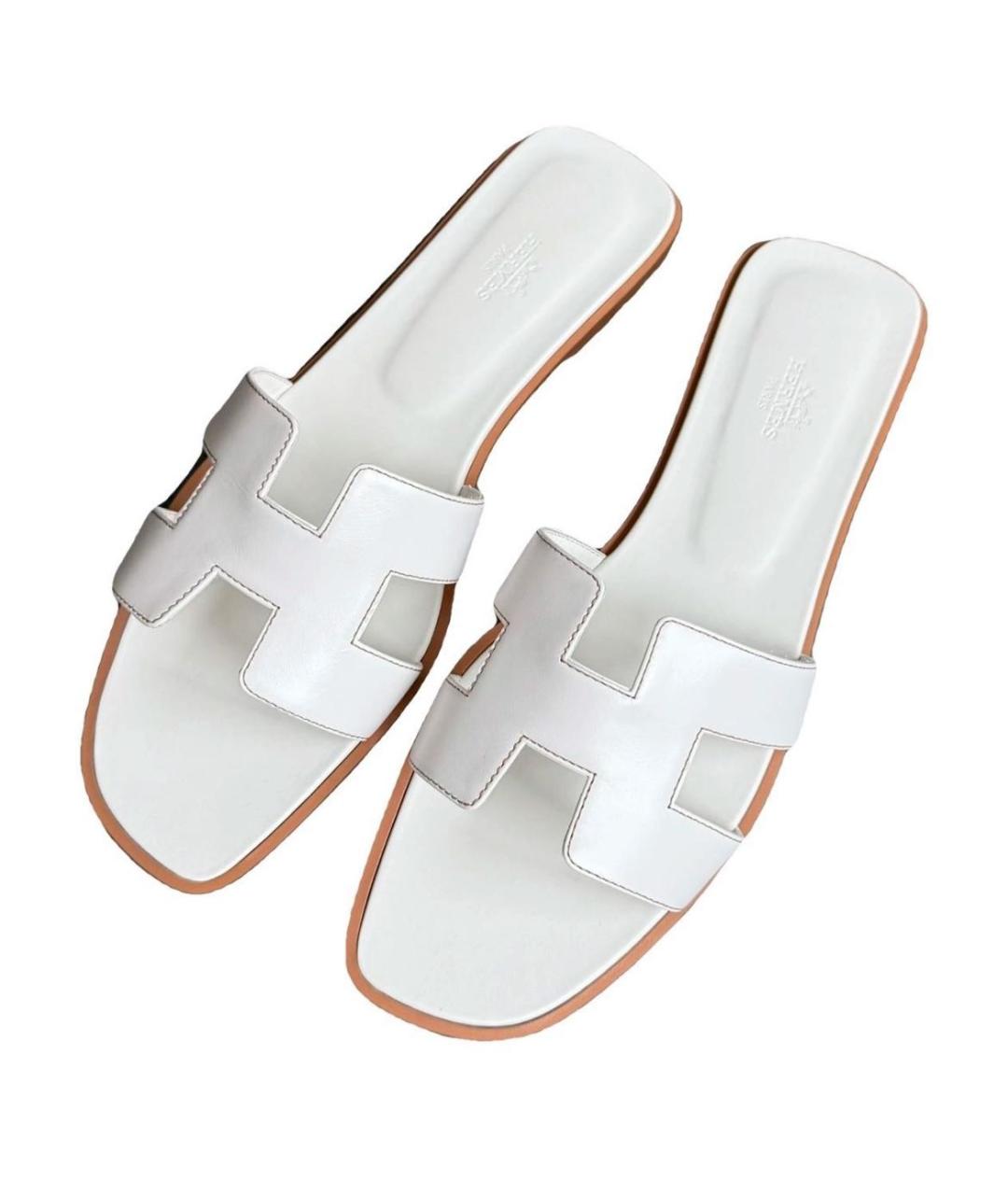 HERMES Белые кожаные сандалии, фото 2