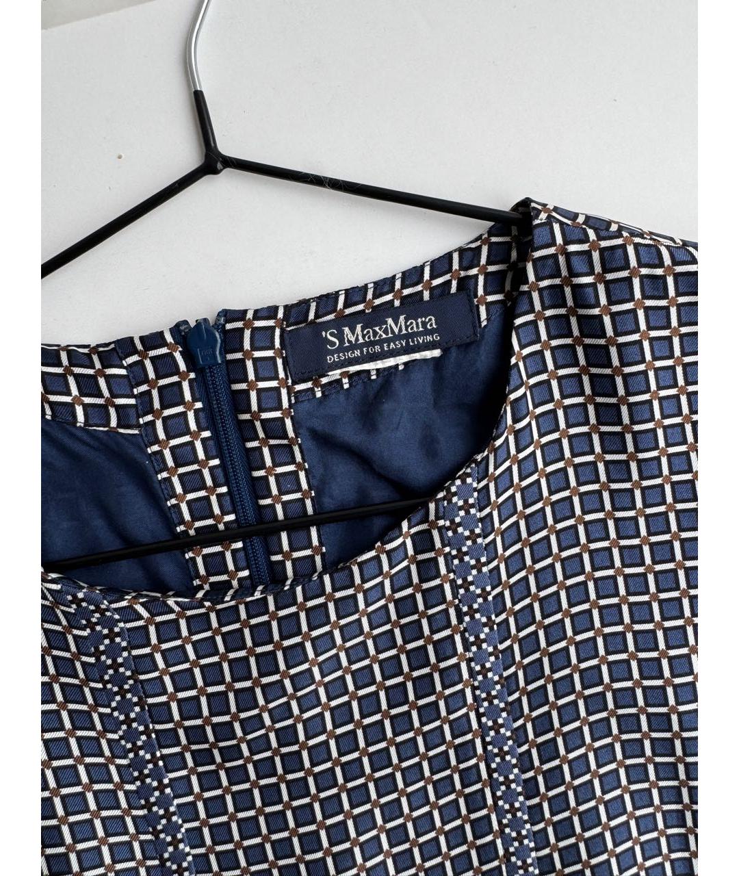 'S MAX MARA Темно-синее шелковое повседневное платье, фото 2