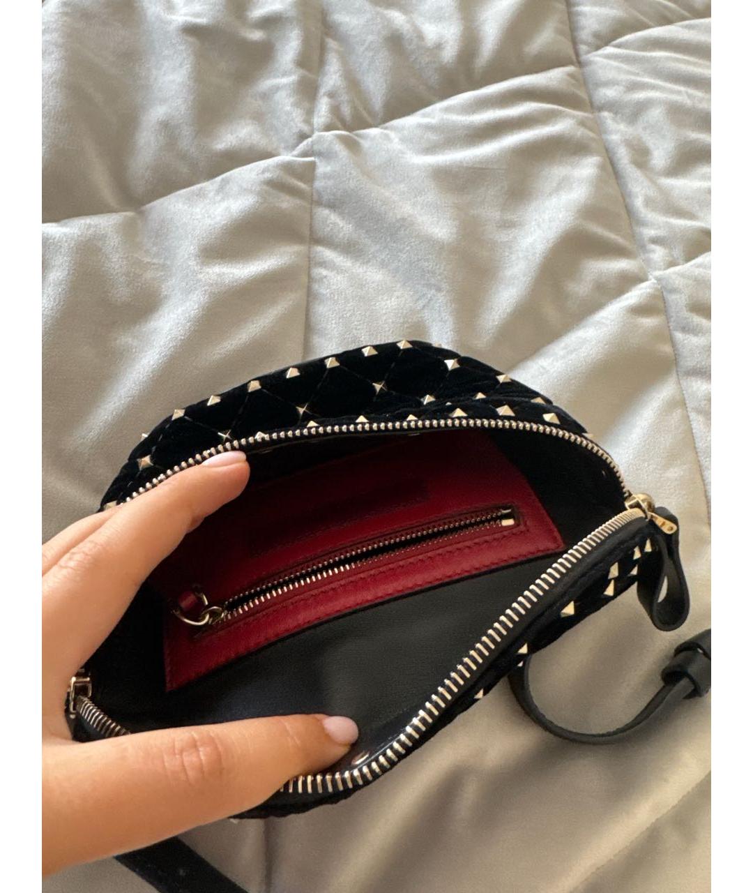 VALENTINO Черная бархатная поясная сумка, фото 5