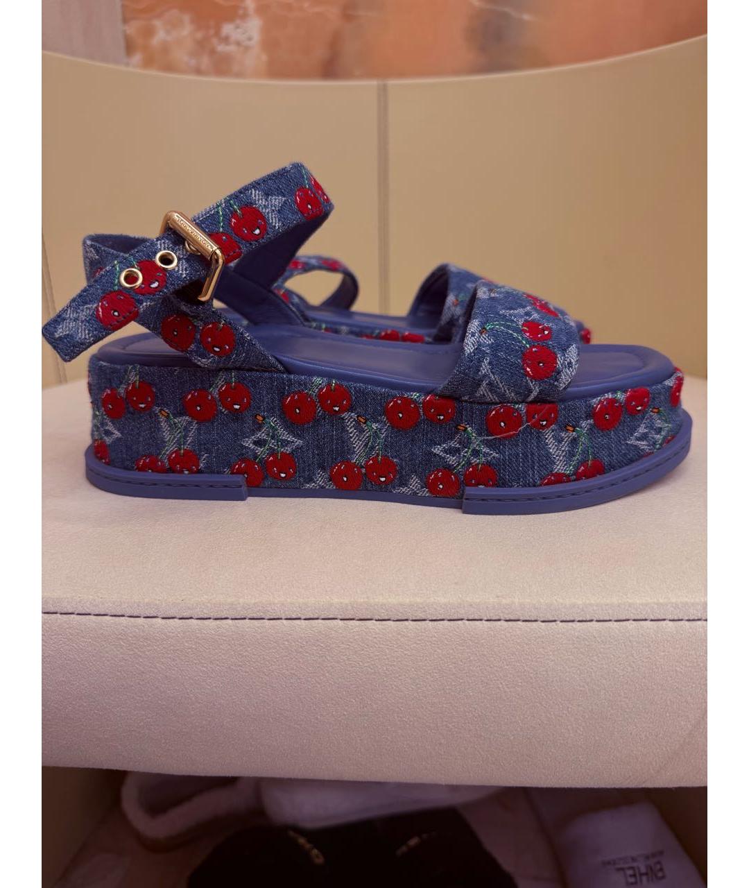LOUIS VUITTON Синие текстильные сандалии, фото 7
