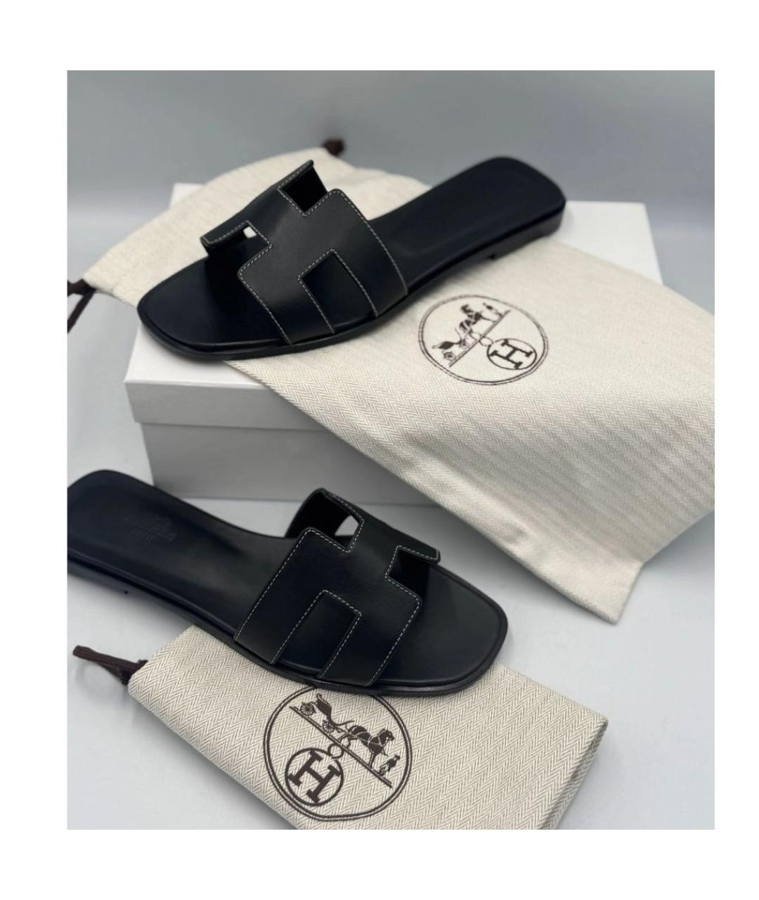 HERMES Черные кожаные сандалии, фото 3