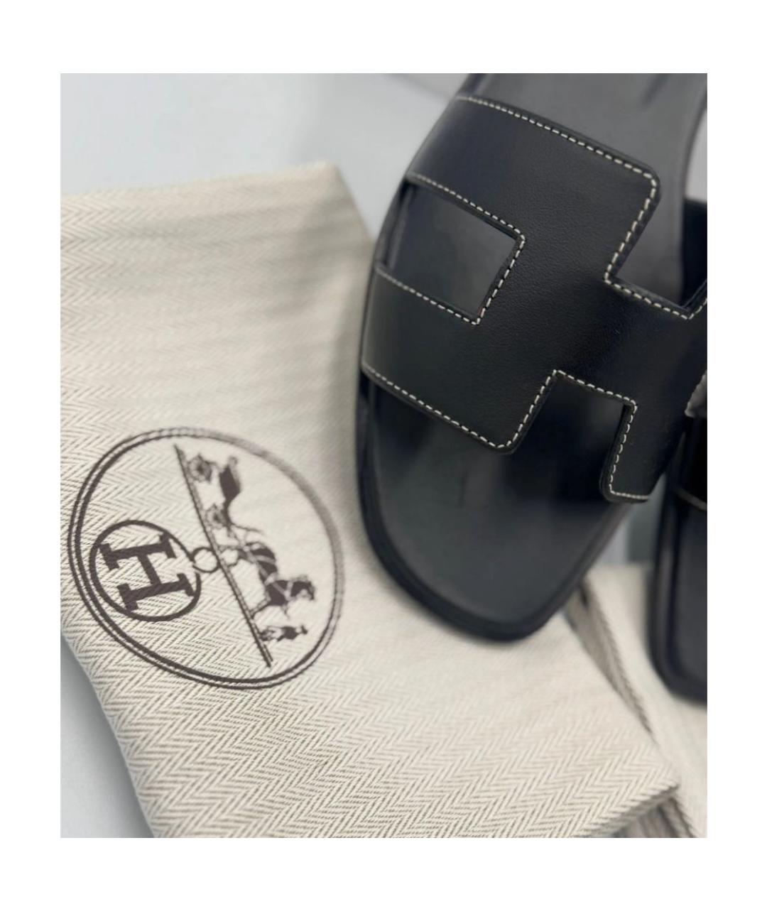 HERMES Черные кожаные сандалии, фото 4