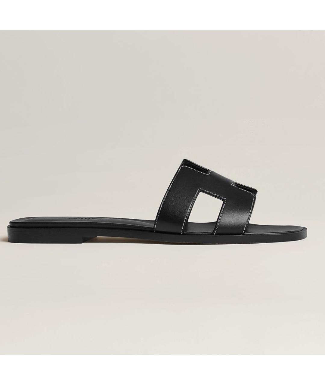 HERMES Черные кожаные сандалии, фото 8
