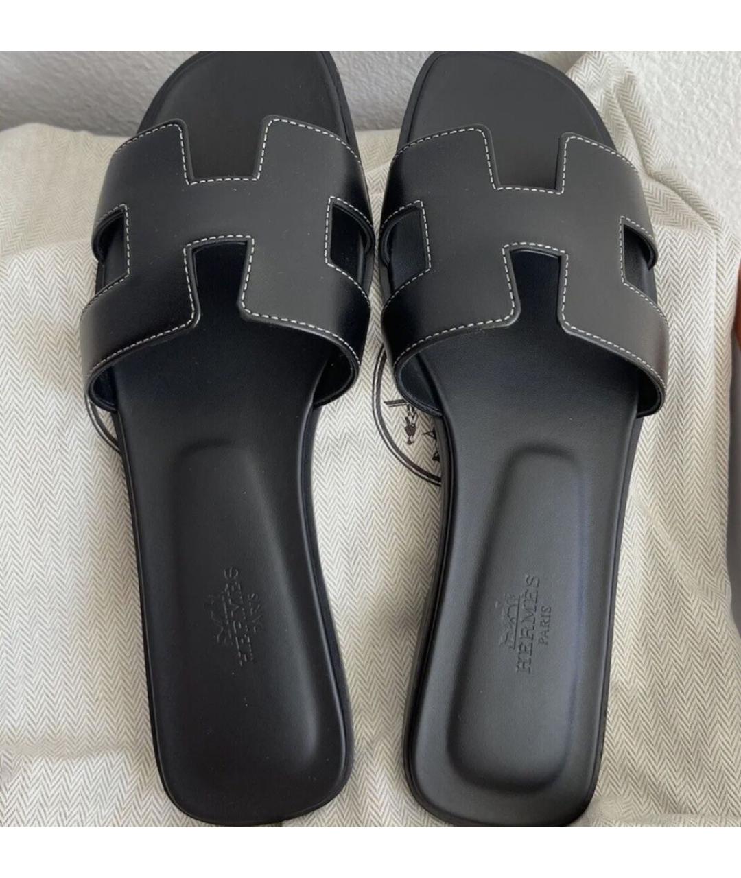 HERMES Черные кожаные сандалии, фото 3