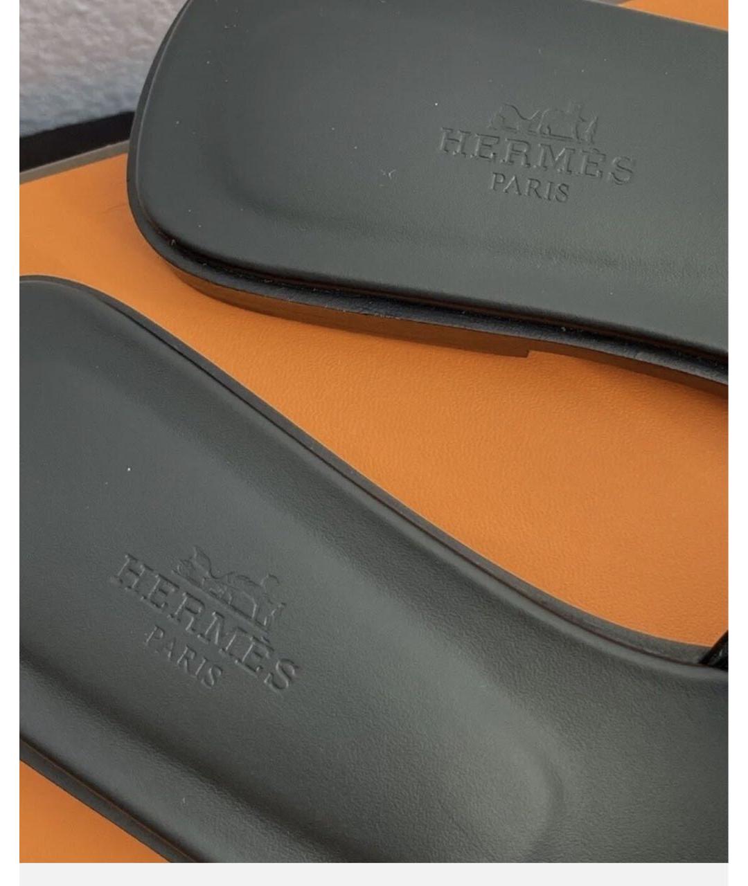 HERMES Черные кожаные сандалии, фото 5