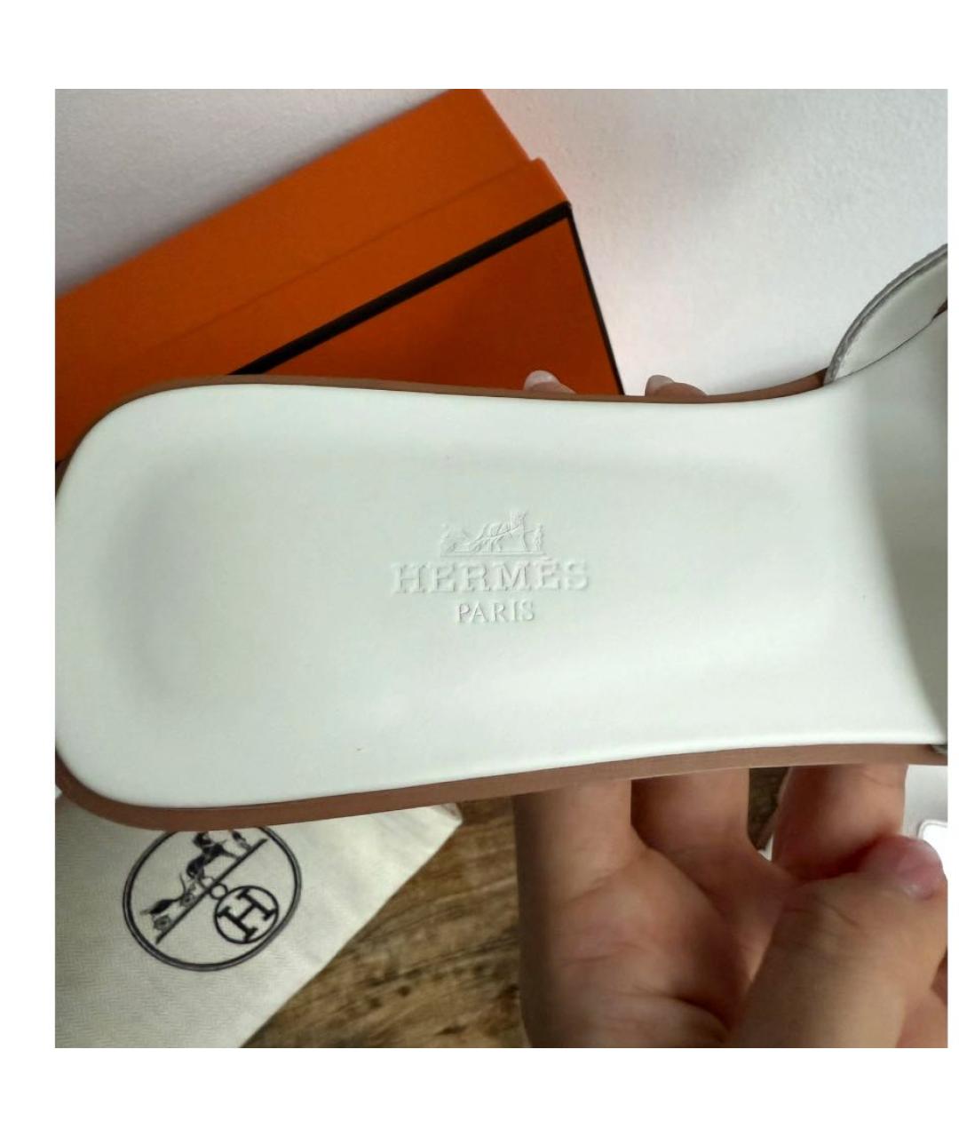 HERMES Белые кожаные сандалии, фото 5