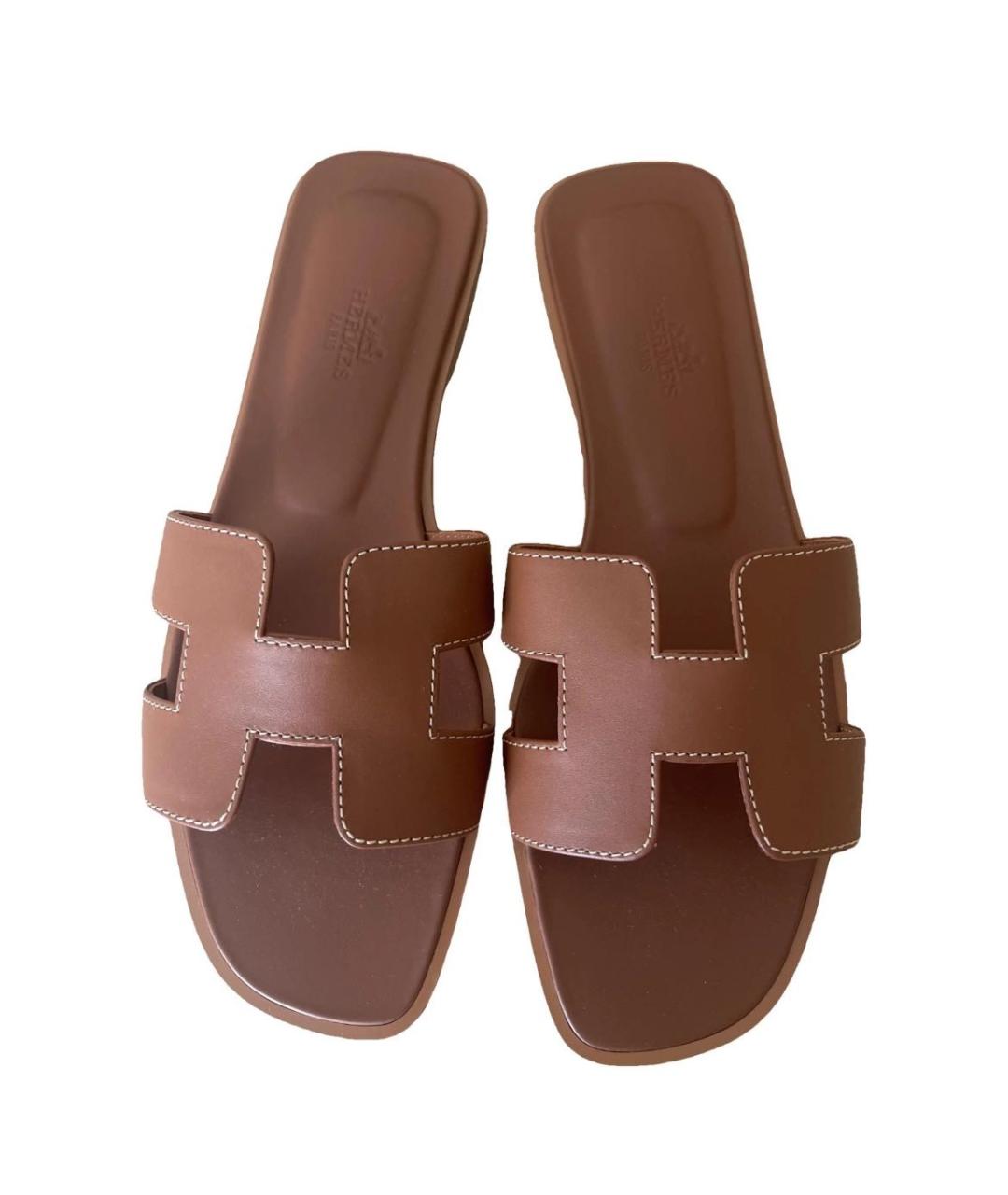 HERMES Коричневые кожаные сандалии, фото 2