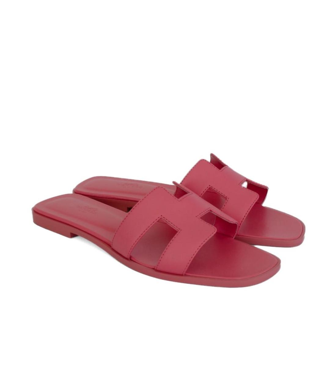 HERMES Розовые кожаные сандалии, фото 4