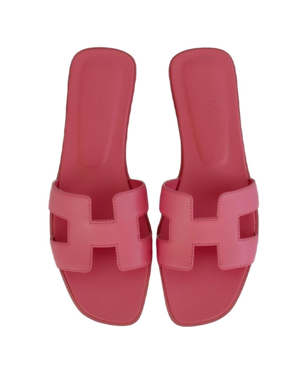 HERMES Розовые кожаные сандалии, фото 2