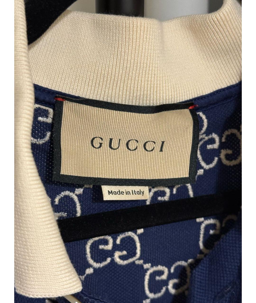 GUCCI Темно-синее хлопковое поло с коротким рукавом, фото 3