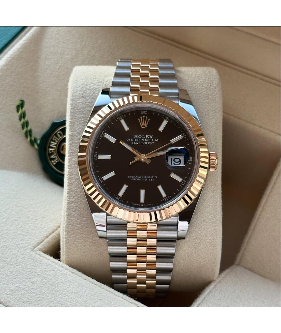 ROLEX Черные часы из желтого золота, фото 3